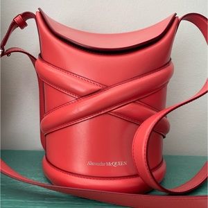 Alexander McQueen small The Curve Leather Shoulder Bag, Coral Pink